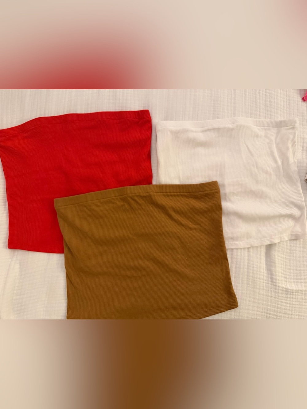 Three-Pack Ribbed Tube Tops in Red, White & Mustard